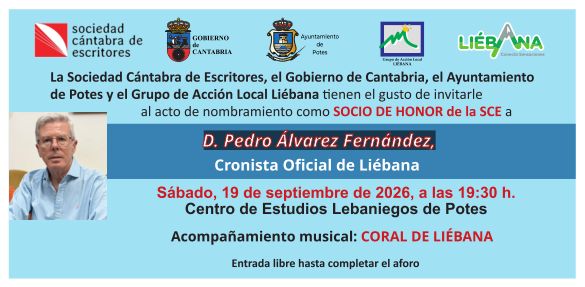 Pedro Alvarez, cronista oficial de Liébana, será nombrado Socio de Honor de la Sociedad Cantabra de Escritores